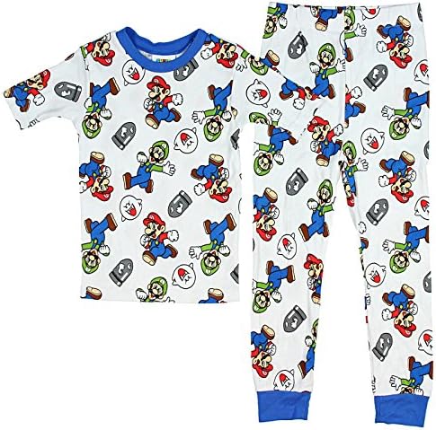 Super Mario Little/Big Boys Charcter Print 4-Piece Snug Fit Cotton Pajama Set