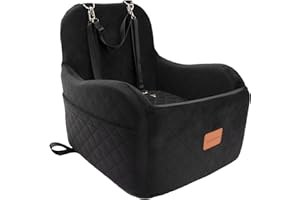 Lealchum Dog Booster Car Seat for Small/Medium Dogs Up to 35lbs,Elevated Cushion Fits in Front/Back Seat,Fully Detachable and Washable,2 Storage Pockets & Dog Leashes,Easy to Install(Black,Medium)