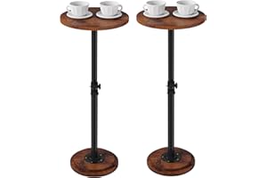 JCHCCU 2Pack Drink Table - 360° Swivel Height Adjustable for Small Spaces, Round Side Martini Pedestal Table for Sofa Couch, Living Room, Bedroom, Vintage