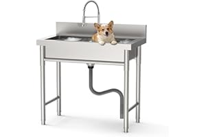 Goyappin 35.4 inch Stainless Steel Long Sink with Pull-Down Faucet, 304 Rust-Resistant Utility Sink for Kitchen, Outdoor, Gar