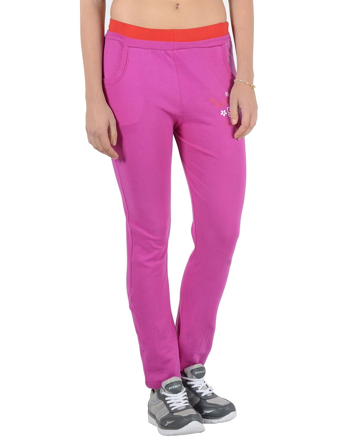 2day women's solid cotton track pants fushia/dark grey (pack of 2)