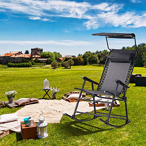Goplus Folding Rocking Chair w/Shade Canopy, Portable Zero Gravity