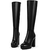 zhsrin Platform Knee High Boots Women Chunky High Heel Boots for Women Round Toe Side Zipper Tall Boots Gogo Boots