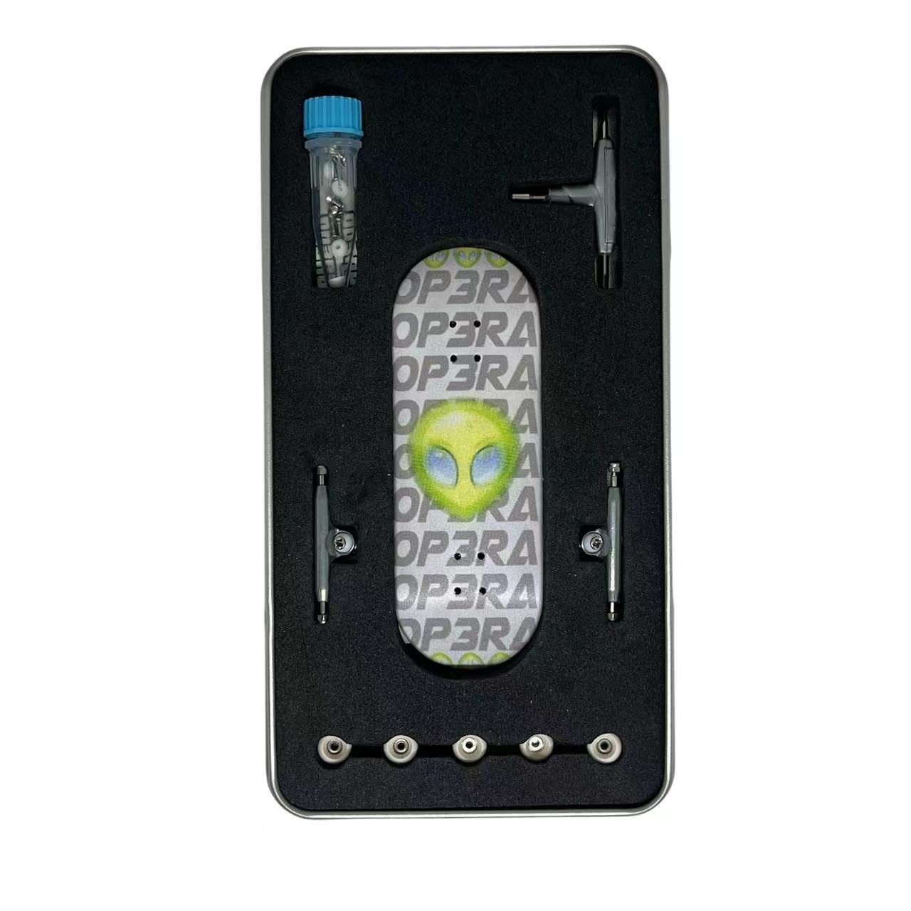 Pro Fingerboard Complete-34 * 96mm Op3ra Maple Wood 5 plys Medium concave Medium kick-UV Printing Graphic-Solid Single Axles Pro Trucks & 5 Urethane Bearing Wheels,-Replace Bushings-The Alien A51