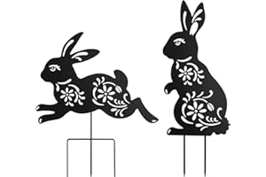 YY-LADYBUG YY Ladybug Bunny Decorative Garden Stakes - Outdoor Metal Bunny Statues - Animal Decorative Garden Set of 2