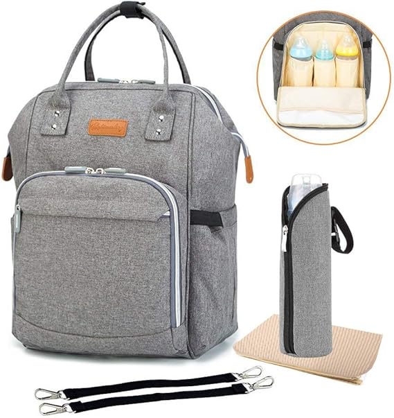 Diaper Backpack Bag with Wide Open Design, Changing Pad, Insulated