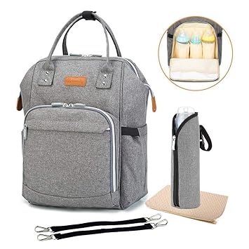 Diaper Backpack Bag With Wide Open Design Changing Pad Insulated Cooler Pocket For Bottle Storage Stroller Straps For Boys Or Girls Mom Or Dad Gray Amazon De Baby