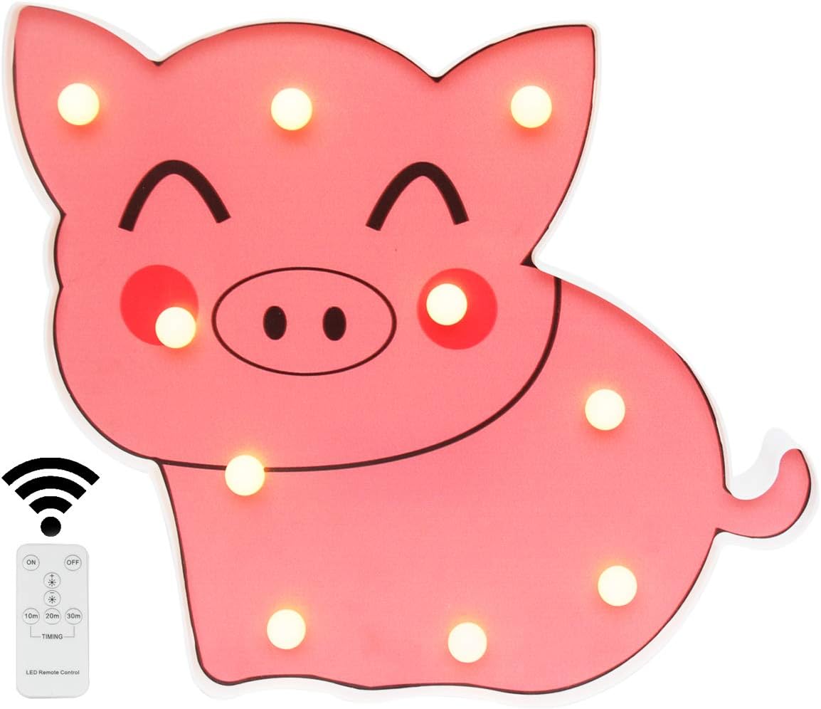 Pigs Night Light Remote Control Light Up Animal Sign Led Light Decor for Pig Themed Party Christmas Home Kitchen Househome Kids Girls Toy Pig Gifts