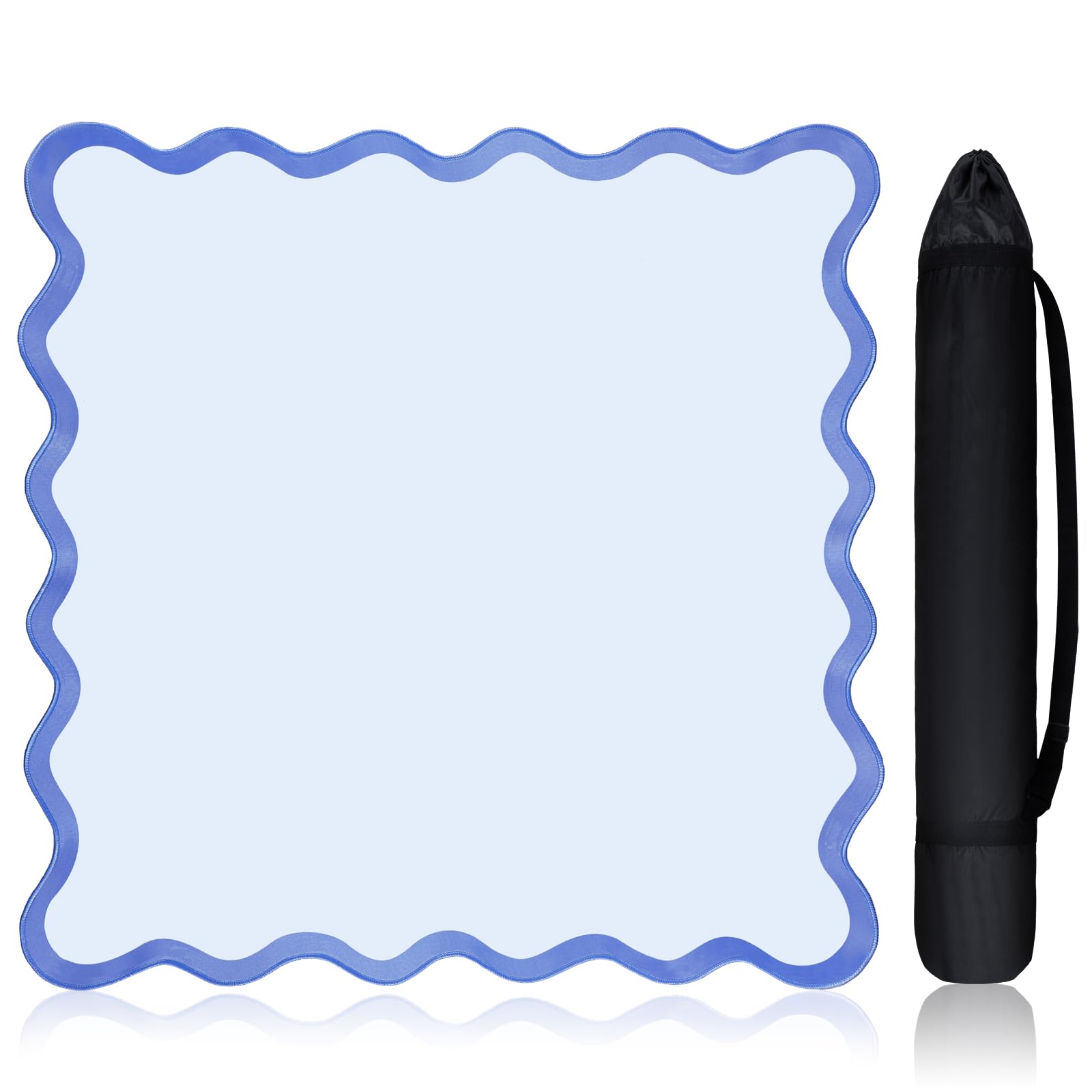 Photo 1 of ***NO BAG*** VioraWhite Scalloped Mahjong Mat Set 31.5" x 31.5" Cute Aesthetic Anti Slip Noise Reduction Games Table Cover Mahjong Accessories Gifts Domino & Tile Game Table Mat(Blue)