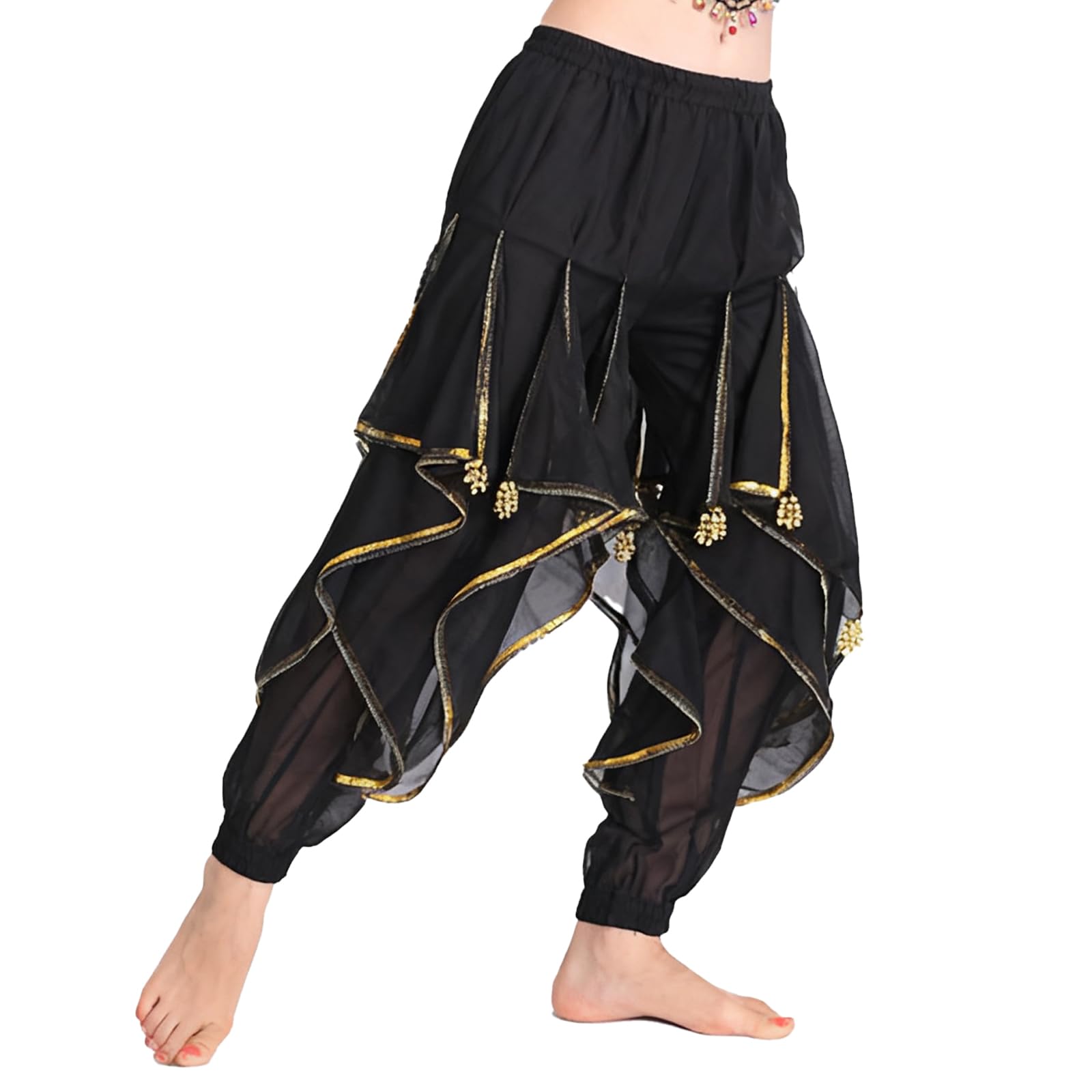 Baisdan Harem Pants Belly Dance Costume India Arab Dancing Tribal Wavy Pants Trousers Black