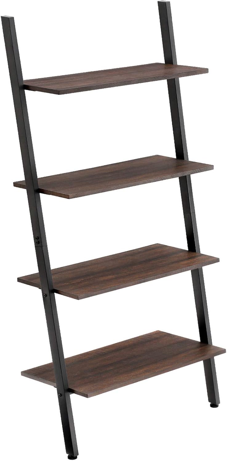 VASAGLE Industrial Ladder Shelf, 4-Tier Bookshelf, Storage Rack Shelves, for Living Room, Kitchen, Office, Iron, Stable, Sloping, Leaning Against The Wall, Rustic Brown ULLS43BX: Home & Kitchen