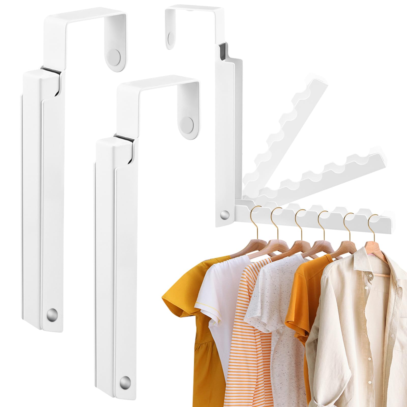 Photo 1 of 2 Pack Over The Door Folding Clothes Drying Rack - Over The Door Clothes Hanger with 6 Ridges Hanging Drying Rack Hooks Portable Clothing Door Hanger for Indoor Laundry Room, Bathroom, Bedroom