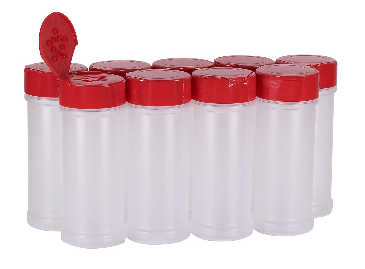 Pinnacle Mercantile Round 5.5 oz. Spice Jars w/Sifter Lids (9-Pack) Clear, Empty, Reusable Containers for Herbs, Seasonings, Confectionary Toppings | Heavy-Duty Plastic