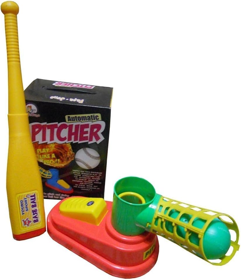 Tabu Toys World Automatic Pitcher Game, Unbreakable, Includes 1 Bat, 3 Balls, Pitcher