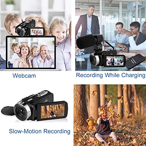 Video Camera Camcorder, VETEK 4K Ultra HD Vlog Camera for YouTube with Microphone, Digital WiFi Camera Recorder with Remote Control, IR Night Vision 3.0 inch Touch Screen 16X Digital Zoom 2 Batteries