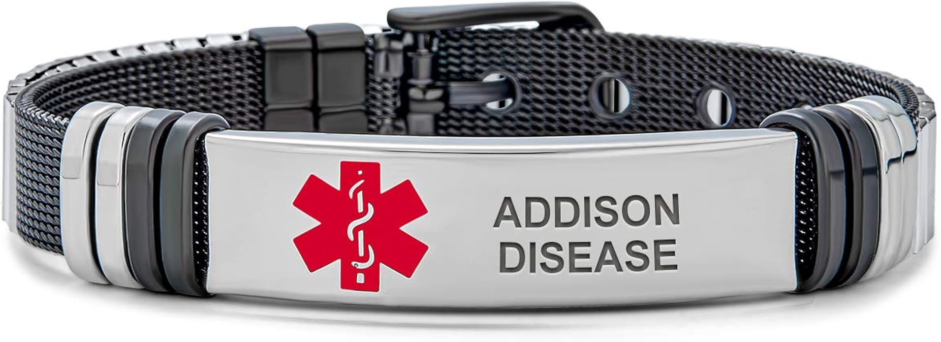 Unisex Addison Disease Identification Medical Alert ID Belt Buckle Mesh Band Bracelet for Men 8