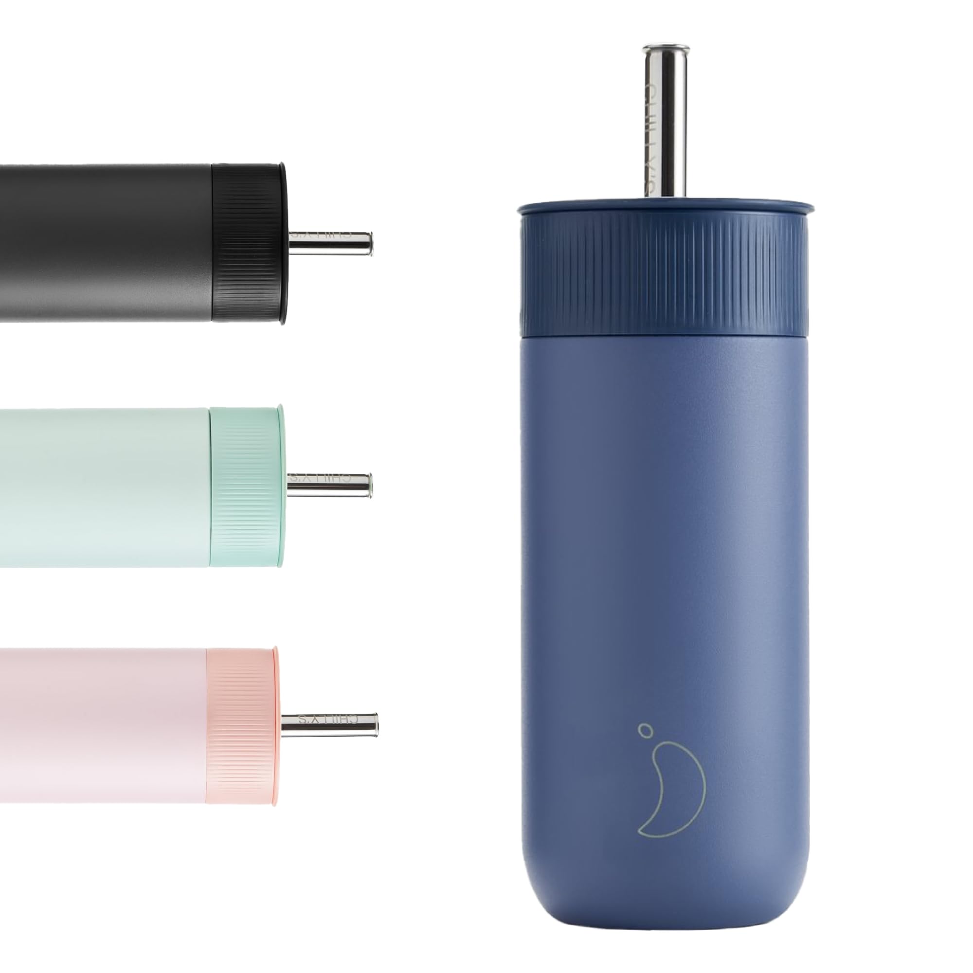 Chilly's Switch - BPA-Free Stainless Steel Switch Cup with Wide Straw for Milkshakes and Bubble Tea - Double Walled, Vacuum Insulated - Whale Blue, 500ml