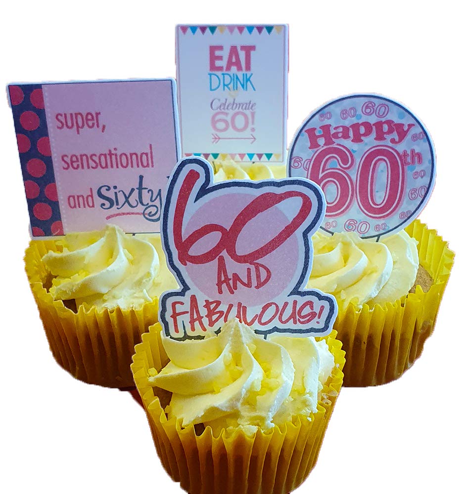 Made4You 60th Birthday Female Funny, Edible Cupcake Toppers - Stand-up Wafer Cake Decorations (Pack of 12)
