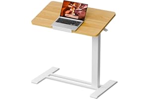 FitStand Medical Adjustable Overbed Bedside Table with Casters 90° Tilting Desktop Pneumatic Mobile Rolling Laptop Computer Standing Desk Cart with Tray, Hospital Table(27.6" W x 15.7" D, Maple)