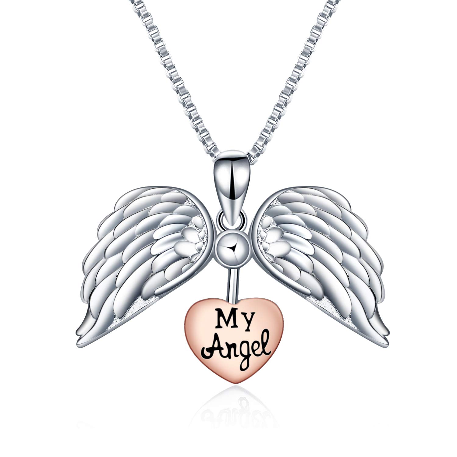 Sterling Silver Heart Angel Wings Locket My Angel Necklace Guardian Angel Jewellery Gifts for Women
