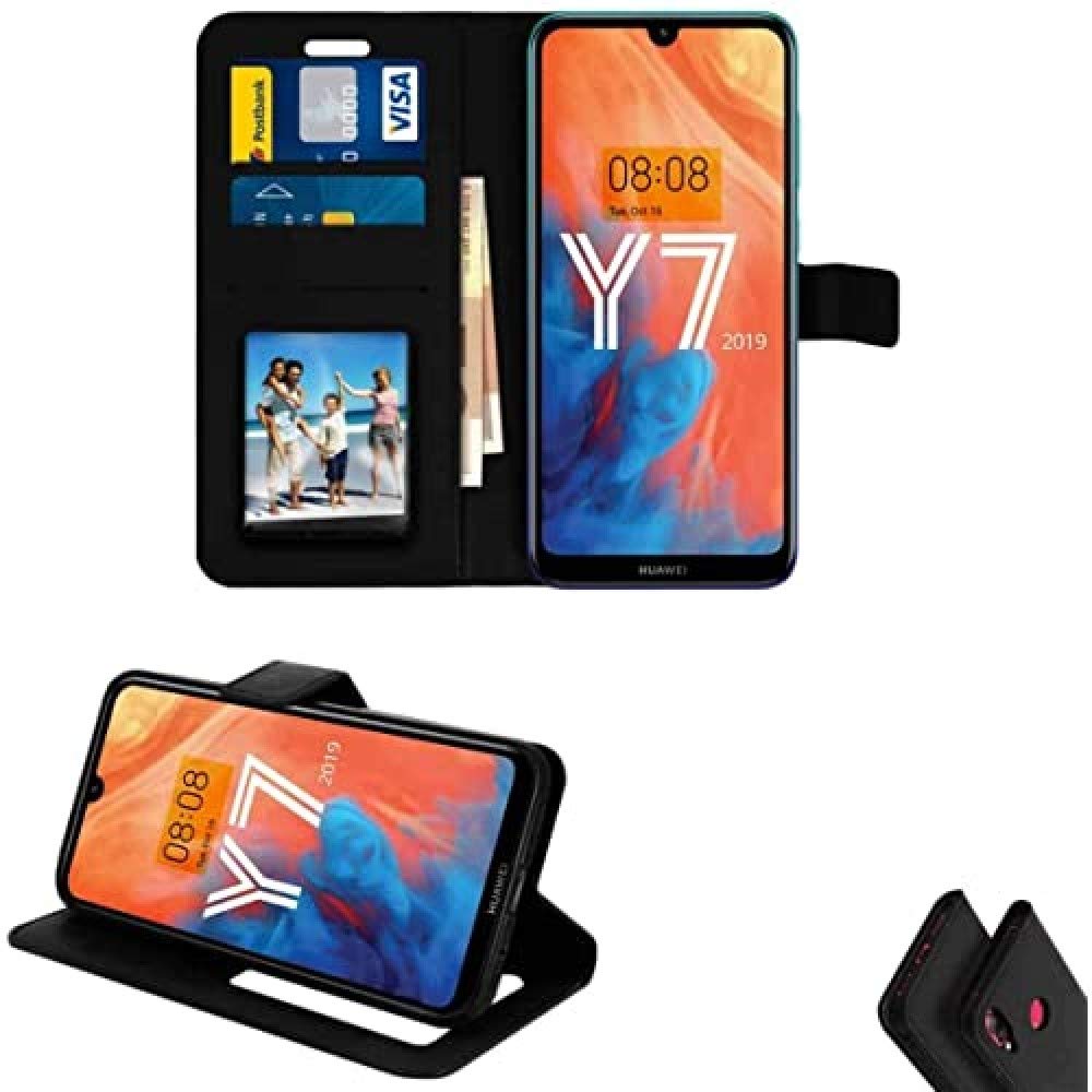 iPOMCASE Coque Portefeuille pour Huawei Y7 2019, Noir