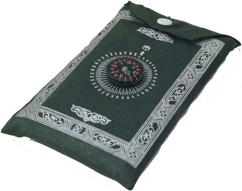 EIOO® New Portable Islamic Prayer Mat/Rug with Compass Qibla Finder + Booklet(thin Prayer Mat) Ramadan Gift (Dark Green)