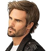 Kaneles Mens Wigs Short Straight Brown mix Natural Synthetic Cosplay Hair Wigs for Male Guy