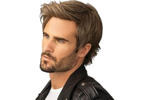 Kaneles Mens Wigs Short Straight Brown mix Natural Synthetic Cosplay Hair Wigs for Male Guy