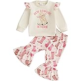 Suolongsama Baby Girl Western Outfit Long Ruffle Sleeve Pullover Sweatshirt Flared Pants Sets Letter Print Winter Clothes