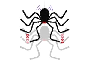 yosager Halloween Electric Realistic Moving Spider, 30" Black Hairy Hanging Spider Climb Up and Down with Spooky Sound & Glowing Red Eye, Large Scary Prop for House Door Wall Window Yard Patio Decor