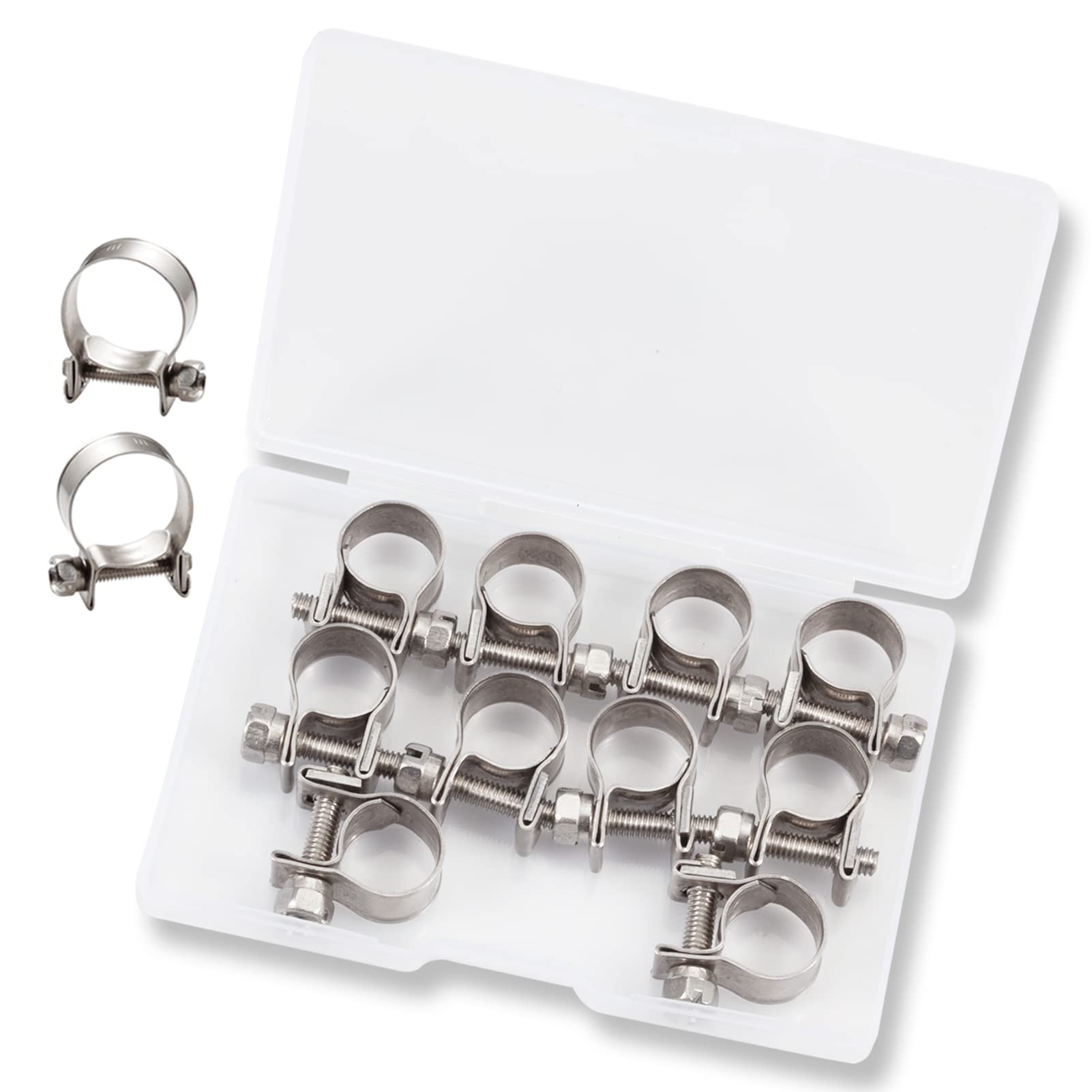 LEONTOOL 10pcs Stainless Steel Mini Fuel Line Pipe Hose Clamp Clip 10-12mm Fuel Injection Line Style Hose Clamp Adjustable Pipe Hose Clip Tube Clamps for Diesel Petrol Pipe (3/8" - 1/2" Dia)