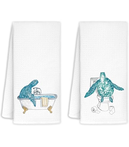 Accnicc Nautical Sea Turtle Hand Towels, Set Of 2 – 16x27 Inch Microfiber Bathroom Towels With Coastal Prints, Seahorse & Starfish Decor