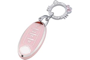 Pangpai Pink Key Fob Cover for Nissan, Soft TPU Key Protection with Keychain Fit for Altima Rogue Sentra Pathfinder Frontier Maxima Titan Murano Kicks Juke Versa Armada GTR 370Z Leaf