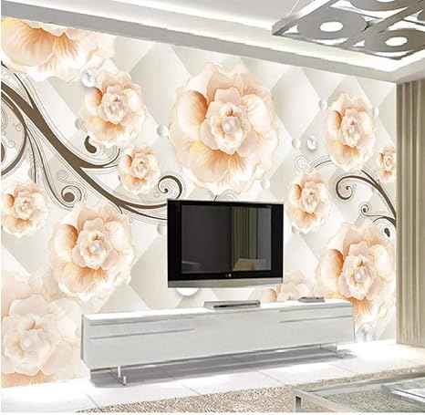 Amazon Wuyyii カスタム自己接着壁紙防水3dホワイト花の花びら壁壁画モダンなリビングルームの寝室の背景の装飾 250x175cm 壁紙