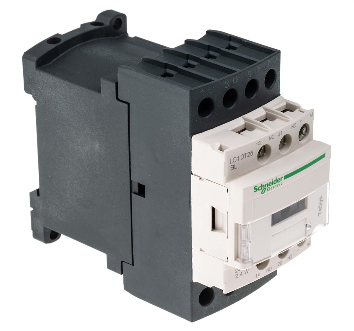 Schneider Electric - TeSys Contactor - Contactors and Protection Relays 4P(4 NO) - AC-1-440 V 25 A - 24 V DC low cons coil, Model number: LC1DT25BL - 4NO - LC1DT25BL