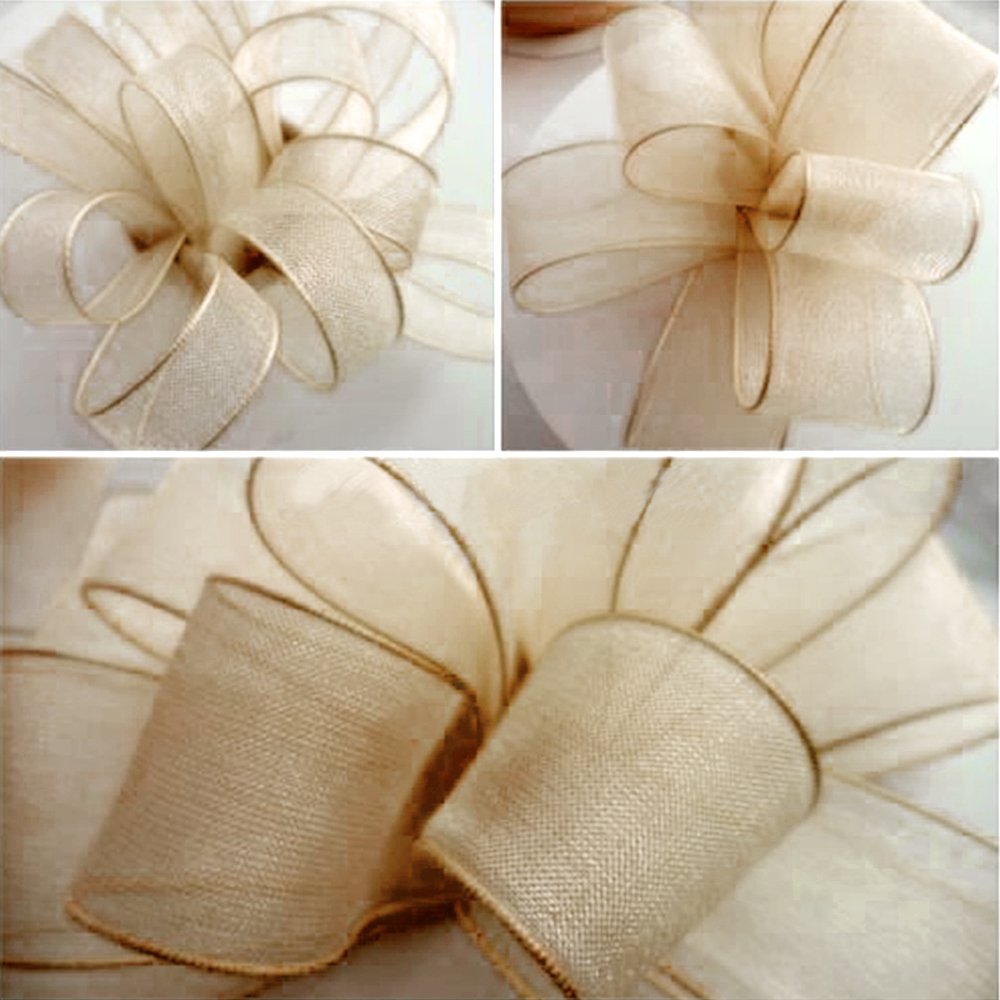 SHiZAK 200Yards 9mm Beige/Creamy Woven Edge Organza Ribbon for Wedding Favor Box Decoration, Gift Packaging, Festival Flower DIY Making ect.