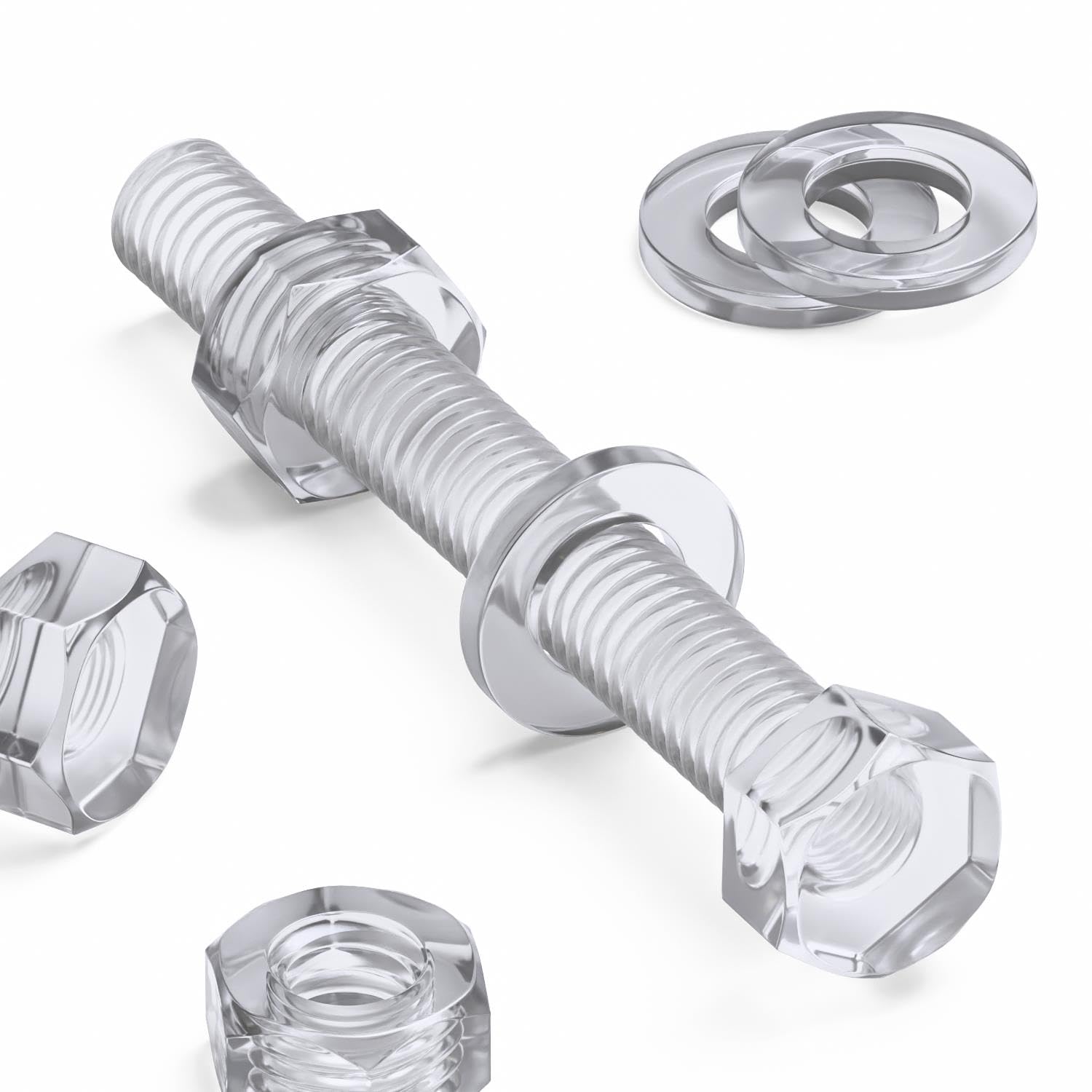 Pack of 30 Transparent Clear Plastic Acrylic M6 x 50mm Nuts & Bolts -Acrylic Plastic Screws, Hexagon Head