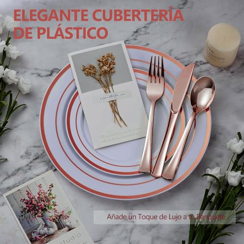 KFBGKKF Cubiertos Reutilizables, Vajilla Elegante Reutilizable de150PCS, 50 Tenedores, 50 Cuchillos y 50 Cucharas Elegantes, para Cumpleaños, Banquetes, Reuniones, Fiesta, Bodas, para 50 Invitados
