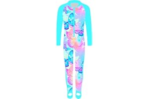 TFJH E 1PCS Girls Long Sleeve Swimsuit UPF 50+ Rashguard Zipper Footed