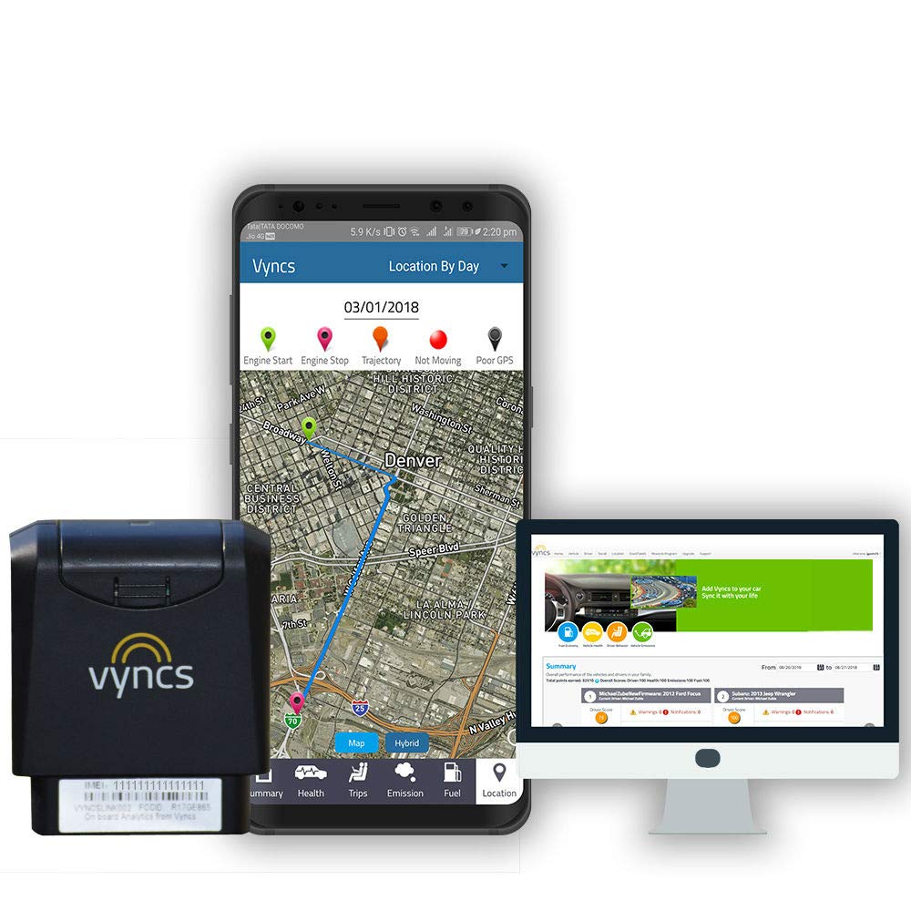 Vyncs GPS Tracker No Monthly Fee OBD, Real Time 3G Car GPS