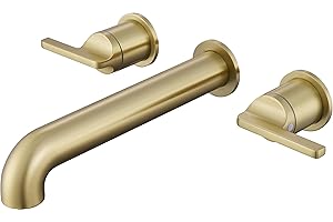 SITGES Solid Brass Wall Mount Tub Filler,10" Long Spout Reach Wall Mount Bathtub Faucet with Two Lever Handles, High-End Design, High Flow Bathtub Faucet Set with Rough-in Valve included, Brushed Gold