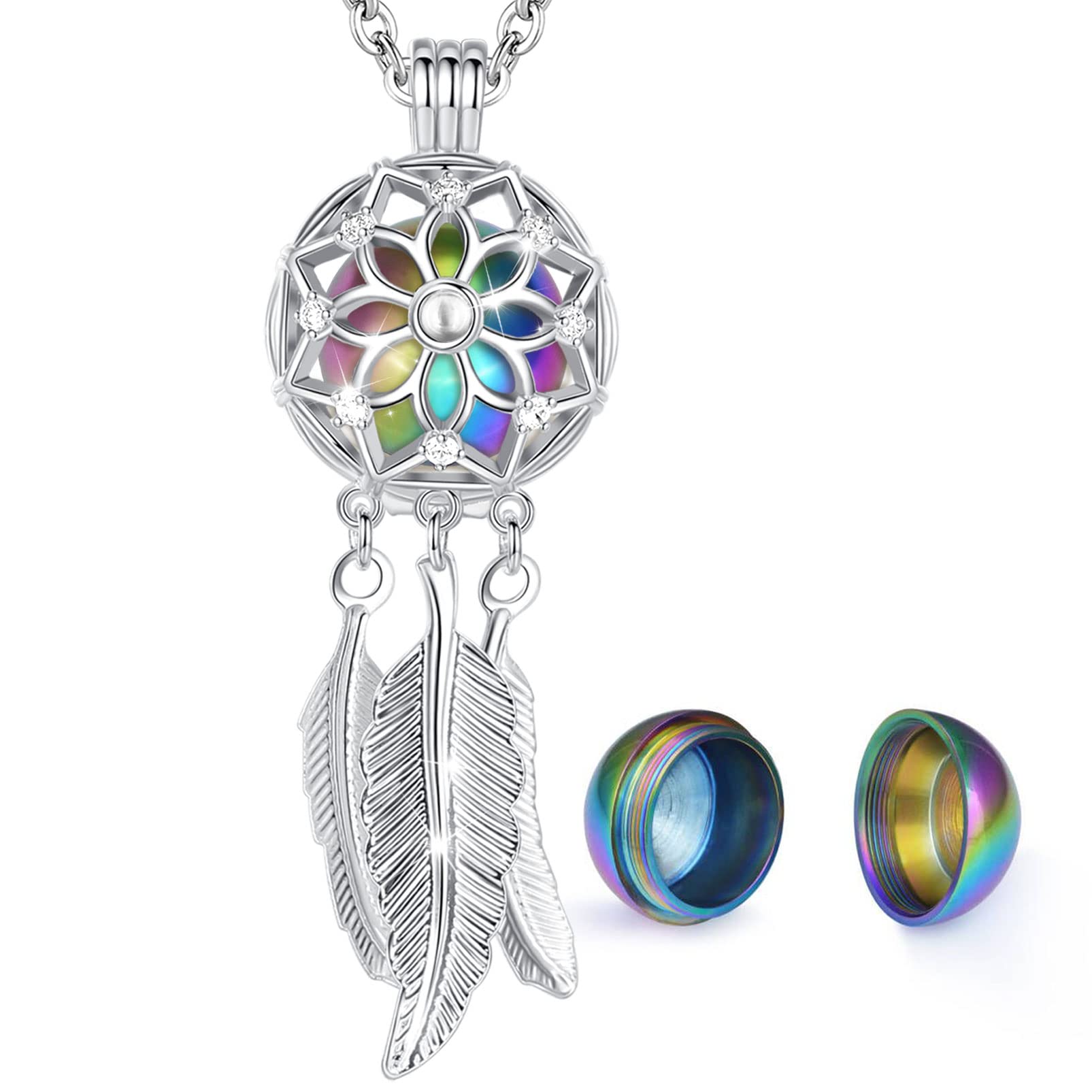EUDORA Harmony Ball Urn Necklace for Ashes Cremation Jewellery for Ashes Necklaces Dreamcatcher Pendant for Ashes Keepsake Necklace Funeral Memorial Gift for Human Pets, 61cm