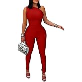 Memoriesea Women's Sexy Jumpsuits One Shoulder Bodycon Rompers One Piece Outfits