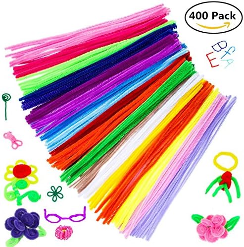 Fiber and Metal Pipe Cleaners Chenille Stems 12 Inch Length for DIY Art Craft Sticks Assorted Colors Bendable and Twistable Wire (click it with 400 pcs in random colors.)