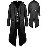 BITSEACOCO Mens Gothic Medieval Tailcoat Jacket, Steampunk Vintage Victorian Frock High Collar Coat