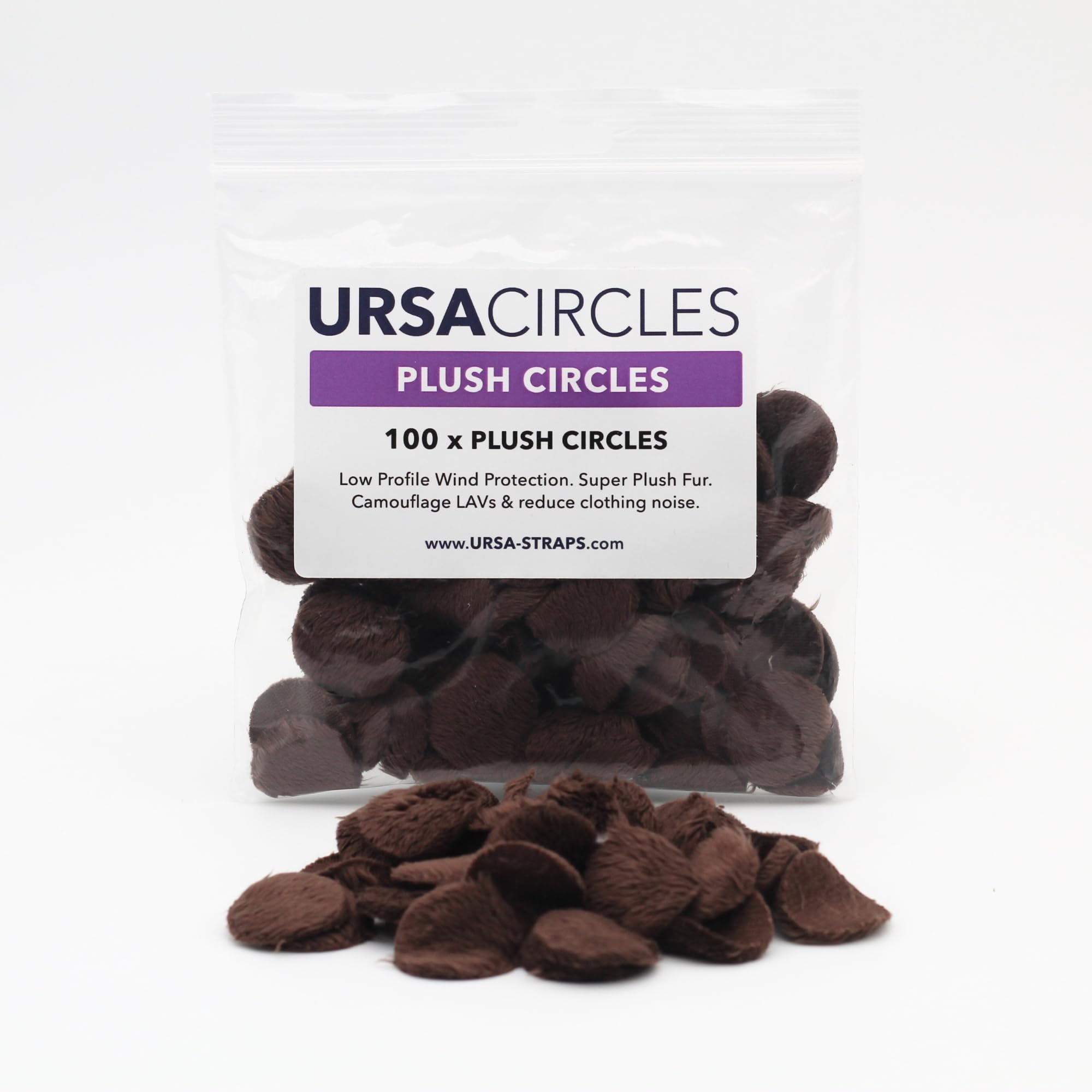 URSA Plush Circles - 5mm length short fur LAV covers. Reusable & Super Soft. 25mm Diameter (100x, Brown)
