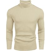 Amussiar Men's Turtleneck Sweater Slim Fit Cotton Knitted Pullover Sweater Casual Lightweight Long Sleeve Top