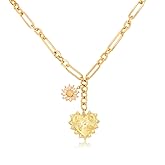 Sun Heart Charm Choker Gold Necklace for Women Men,18k Gold Plated With Zircons Inlaid Pendants,Thick Chunky Paperclip Chain Hip Hop Necklace Unisex Jewelry,Cuban Link Chain (Flower)
