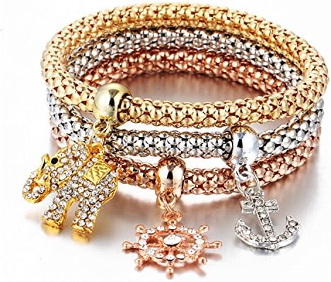 3 PCS/Set Crystal Butterful Bracelet &amp; Bangle Multiple Shape Elastic Heart Bracelets For Women NJCS056