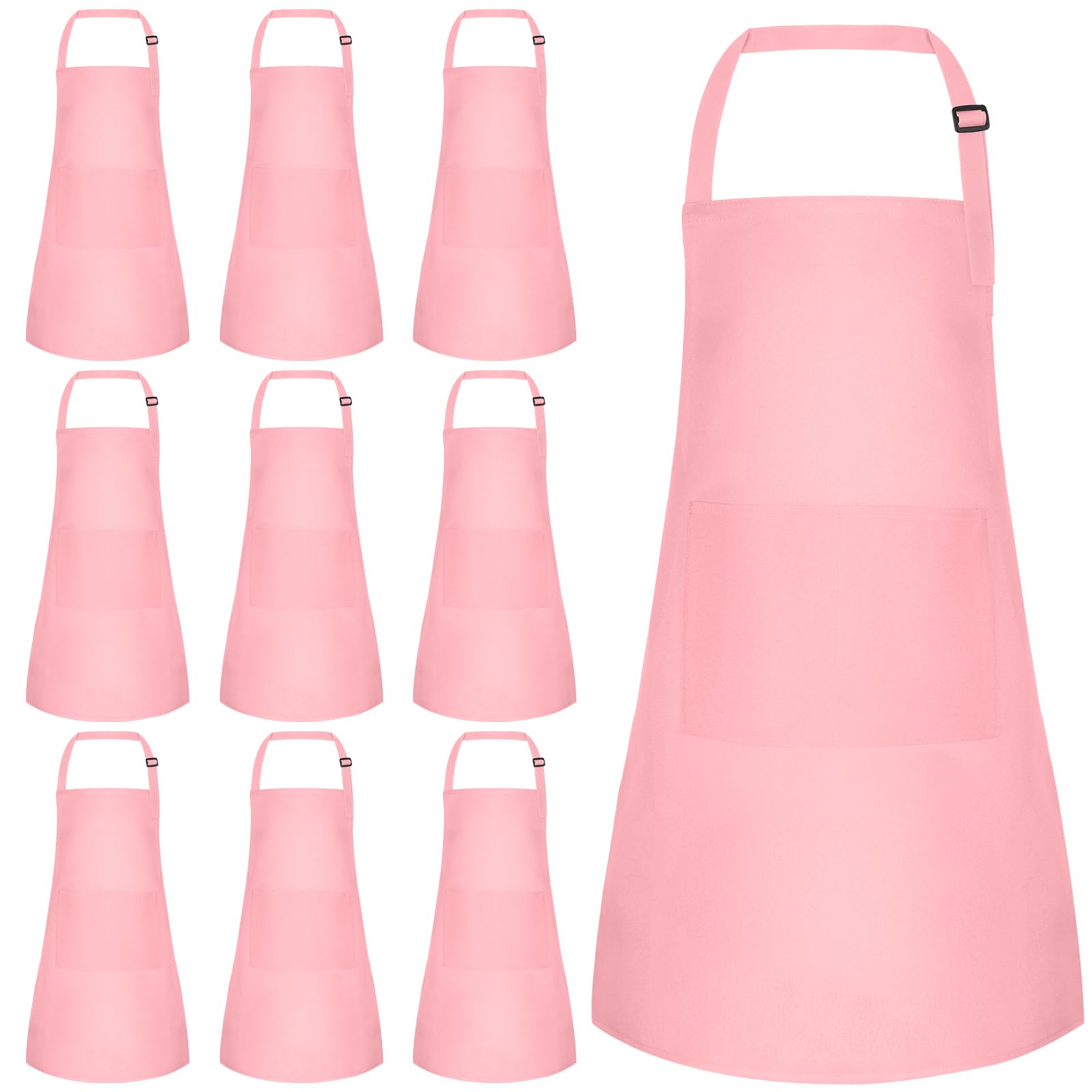NACHLYNN 10 Pieces Kids Apron Adjustable Toddler Apron with 2 Pockets Kids Painting Aprons for Kids Painting Cooking Baking Crafts Activity (Pink)
